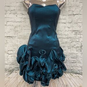 Midnight teal strapless ruffle dress sz S nwt